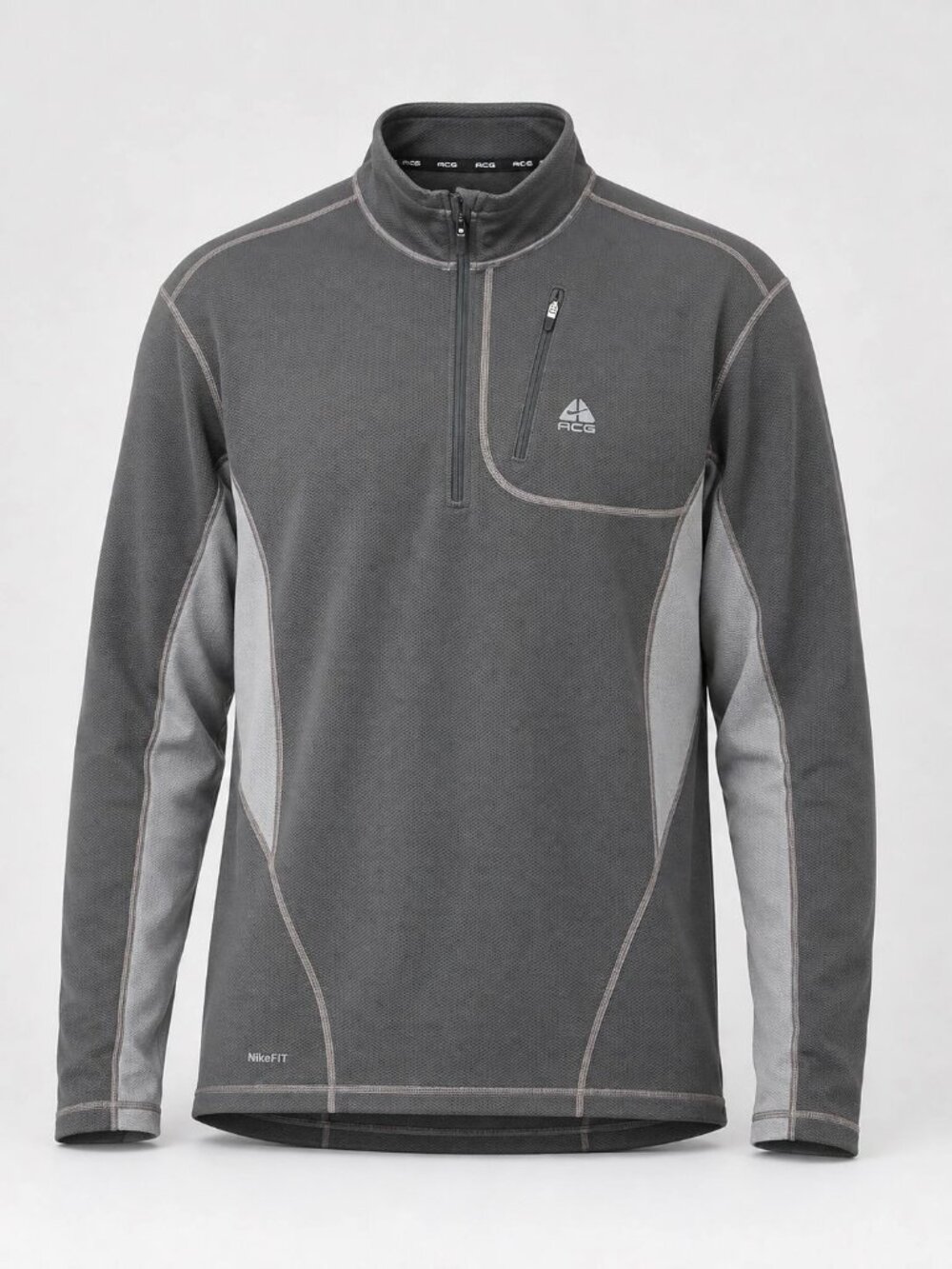 Nike ACG Mens XL Sweatshirt Gray 1/4 Zip Pullover Athletic Fit Knit Hiking Top